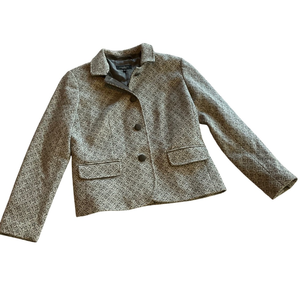 Talbots Women's Blazer Size 10 Gray Geometric Pattern Wool Blend Jacket